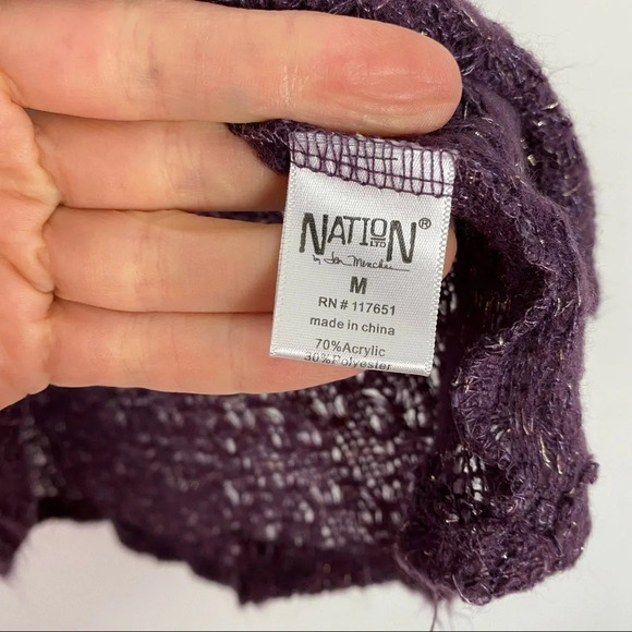 Nation LTD Sheer Scoop Neck Metallic Gold Purple Pullover Sweater Size Medium - Picture 9 of 10